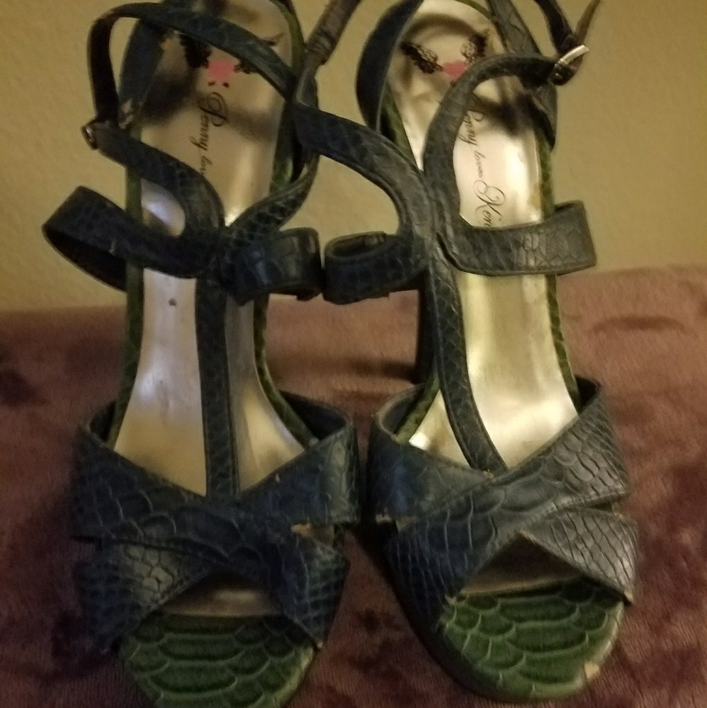 Green and Blue Platform Sandals